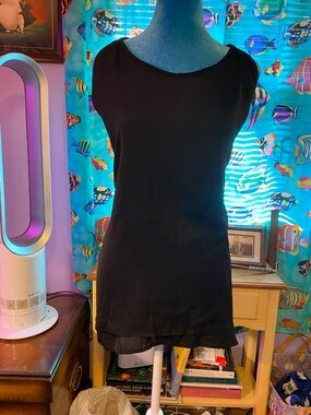 Classic Black Sleeveless Layered Hem Top